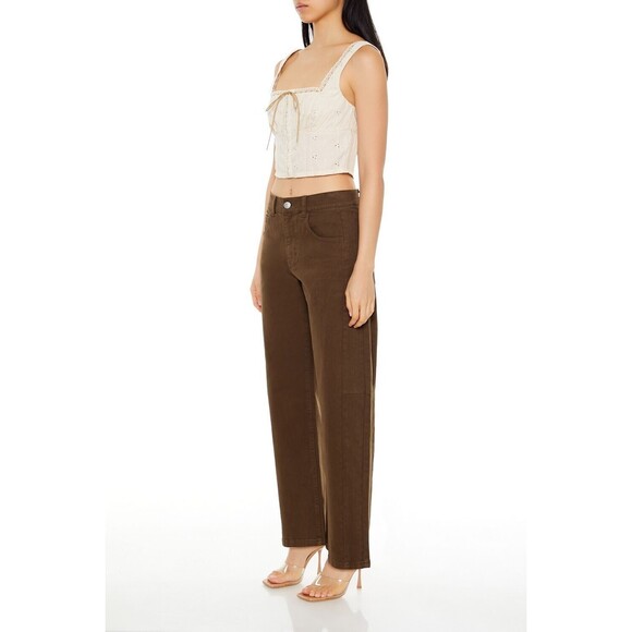 Forever 21 Baggy Twill High-Rise Ankle Jeans Women’s XL Olive Green Pants 35x26 - Picture 6 of 8